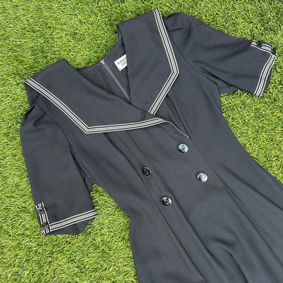Vintage Dresses & Skirts - Vintage 1980s “American Design” Black Sailor Fuku Collar Short Sleeve Maxi Dress